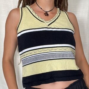 🥒 Vintage St. John Wool Knit Striped Sleeveless V-Neck Pullover Sweater Vest S